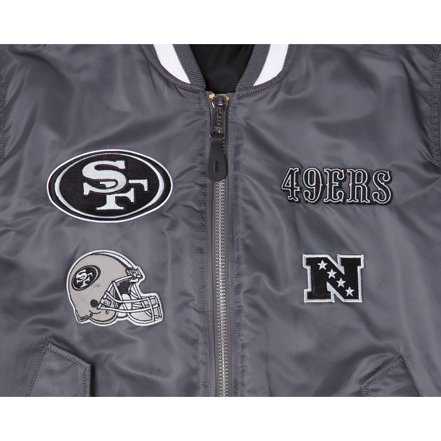 Alpha Industries X San Francisco 49ers Gray MA-1 Bomber Jacket - Image 3