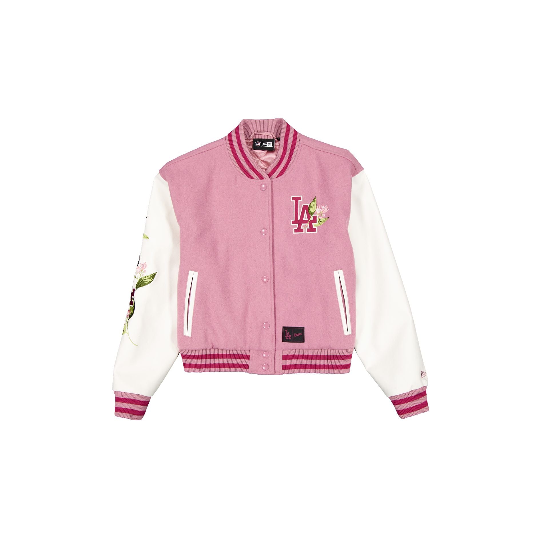 Los Angeles Dodgers Women's Cosmetic Pink Floral Varsity Jacket