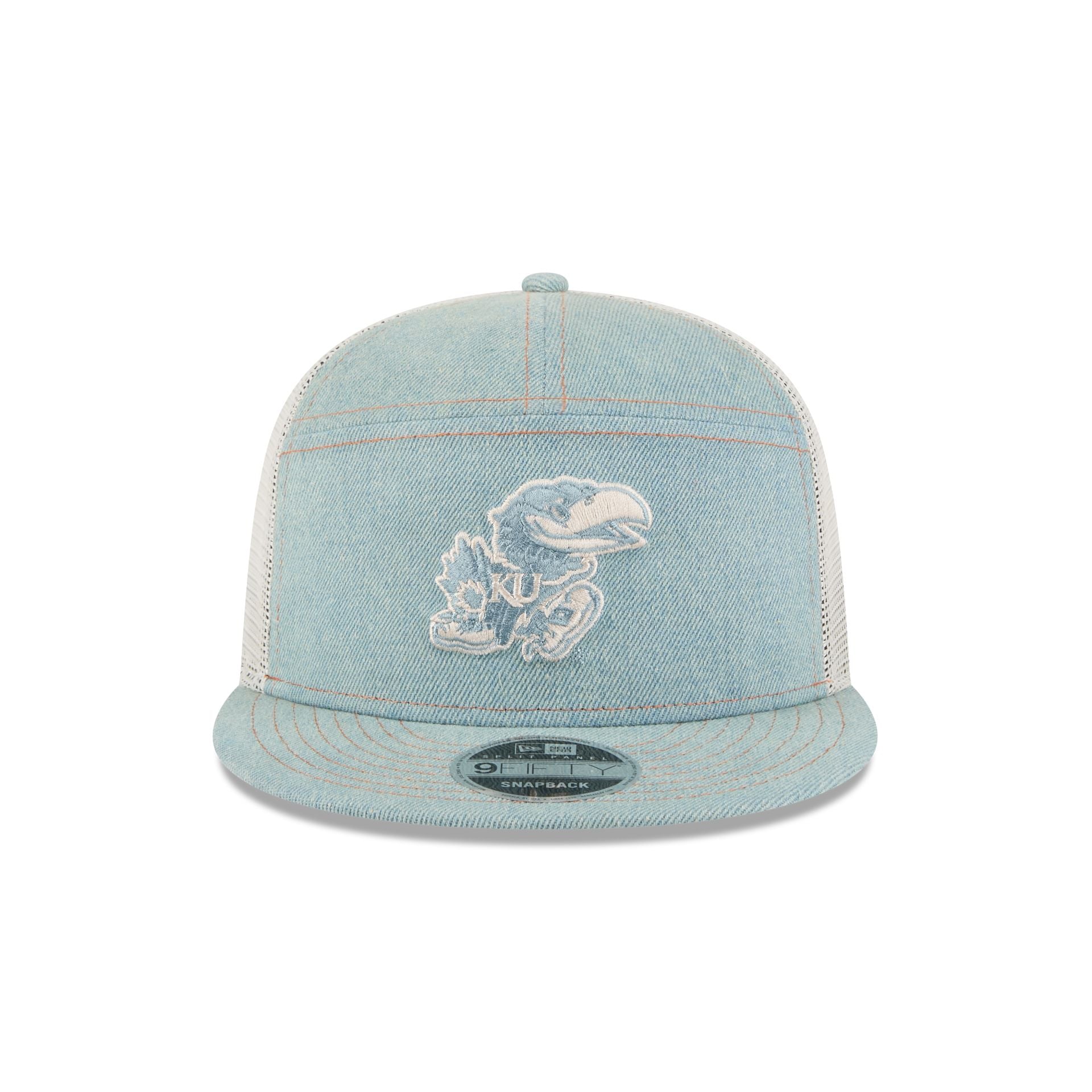 Kansas Jayhawks Denim Split Panel 9FIFTY Trucker Hat - Image 2