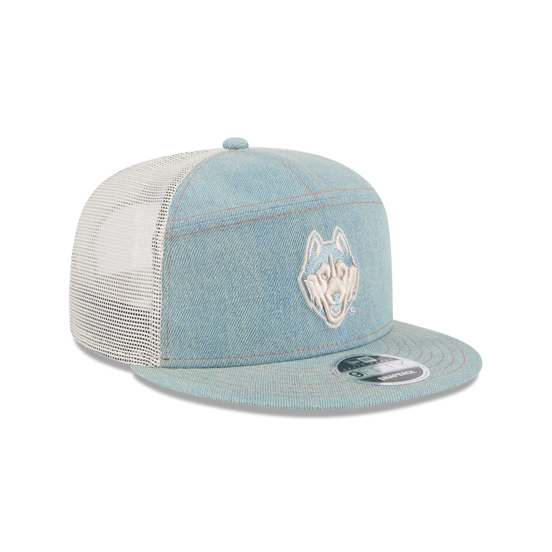 Connecticut Huskies Denim Split Panel 9FIFTY Trucker Hat - Image 3