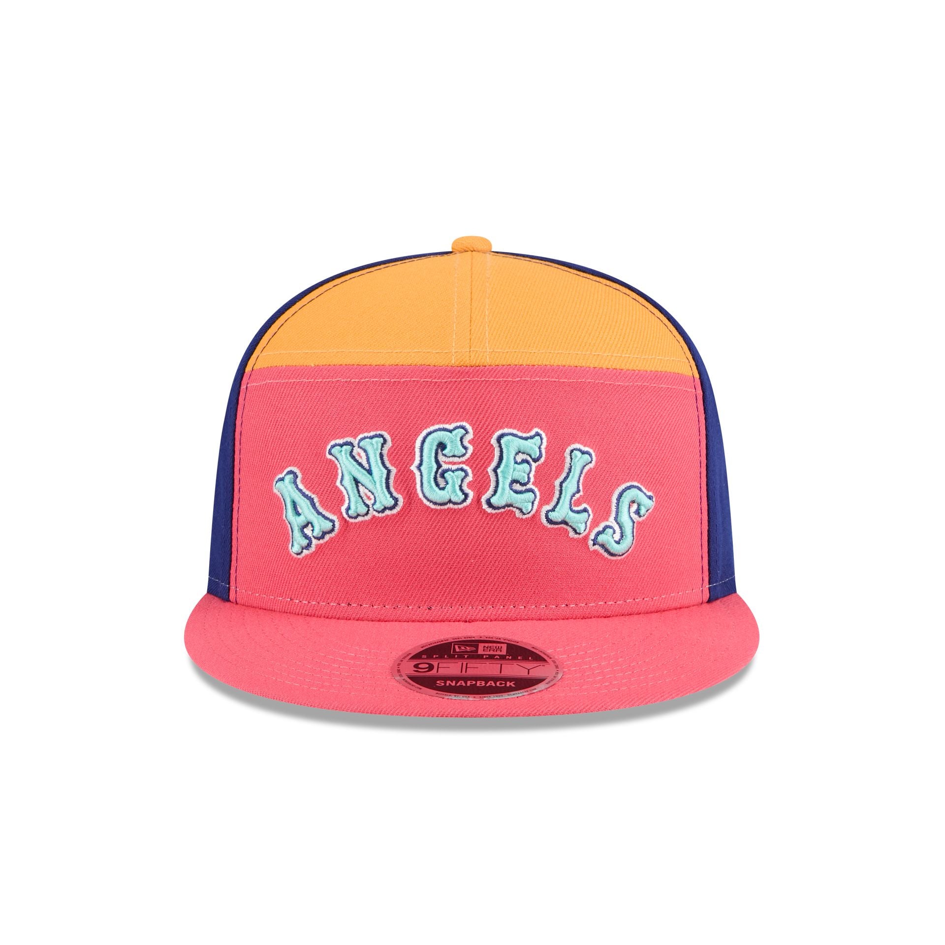 Los Angeles Angels Coral Split Panel 9FIFTY Snapback Hat - Image 2