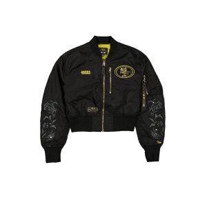 Alpha Industries x San Francisco 49ers Black and Gold Women's Cropped L-2B Bomber Jacket