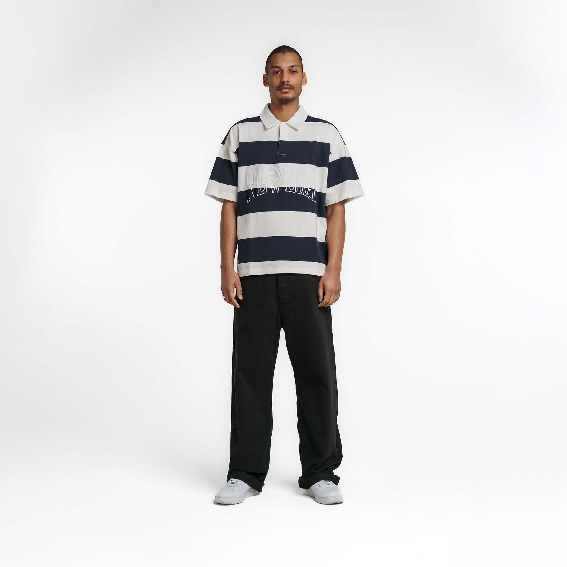 New Era Branded Embroidered Yarn Dye Navy Rugby Shirt - Image 5