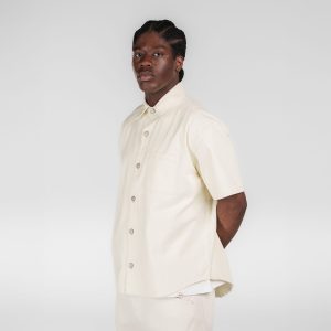 New Era Branded Ellicott Chrome White Twill Half Sleeve Button Up Shirt