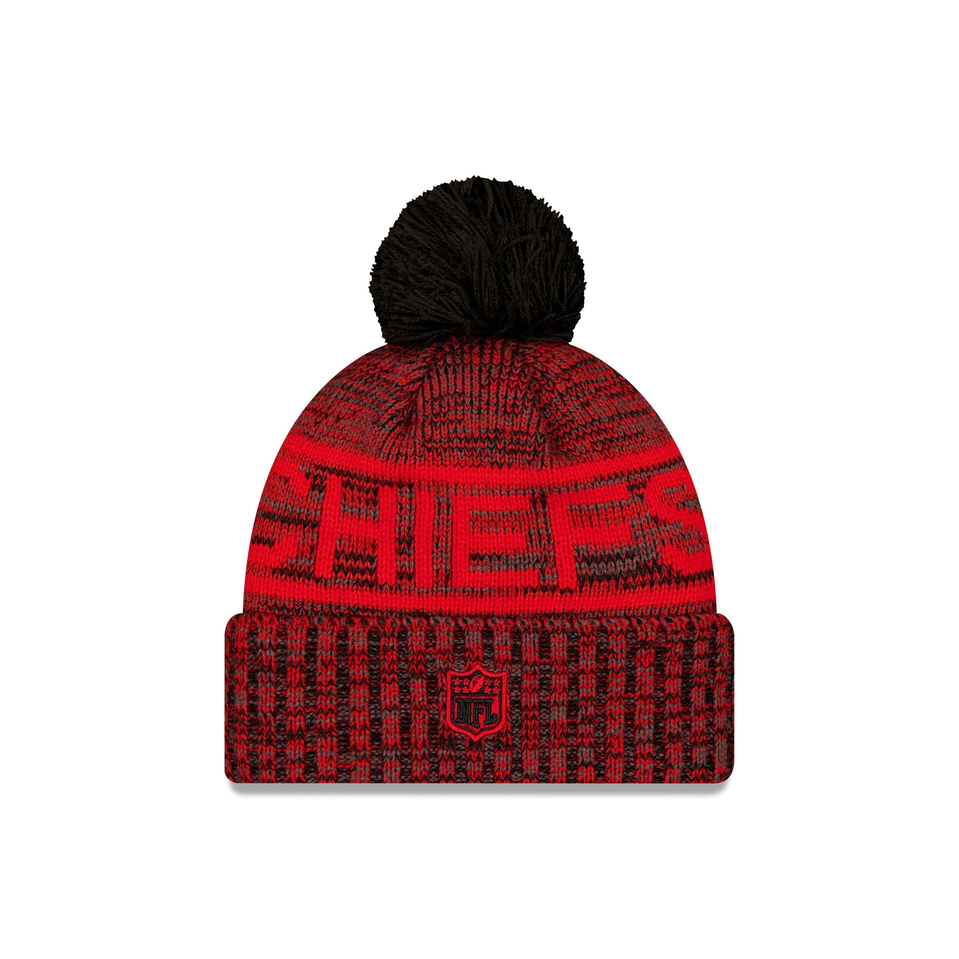Kansas City Chiefs 2025 Sideline Cold Weather Black Pom Knit Hat - Image 2