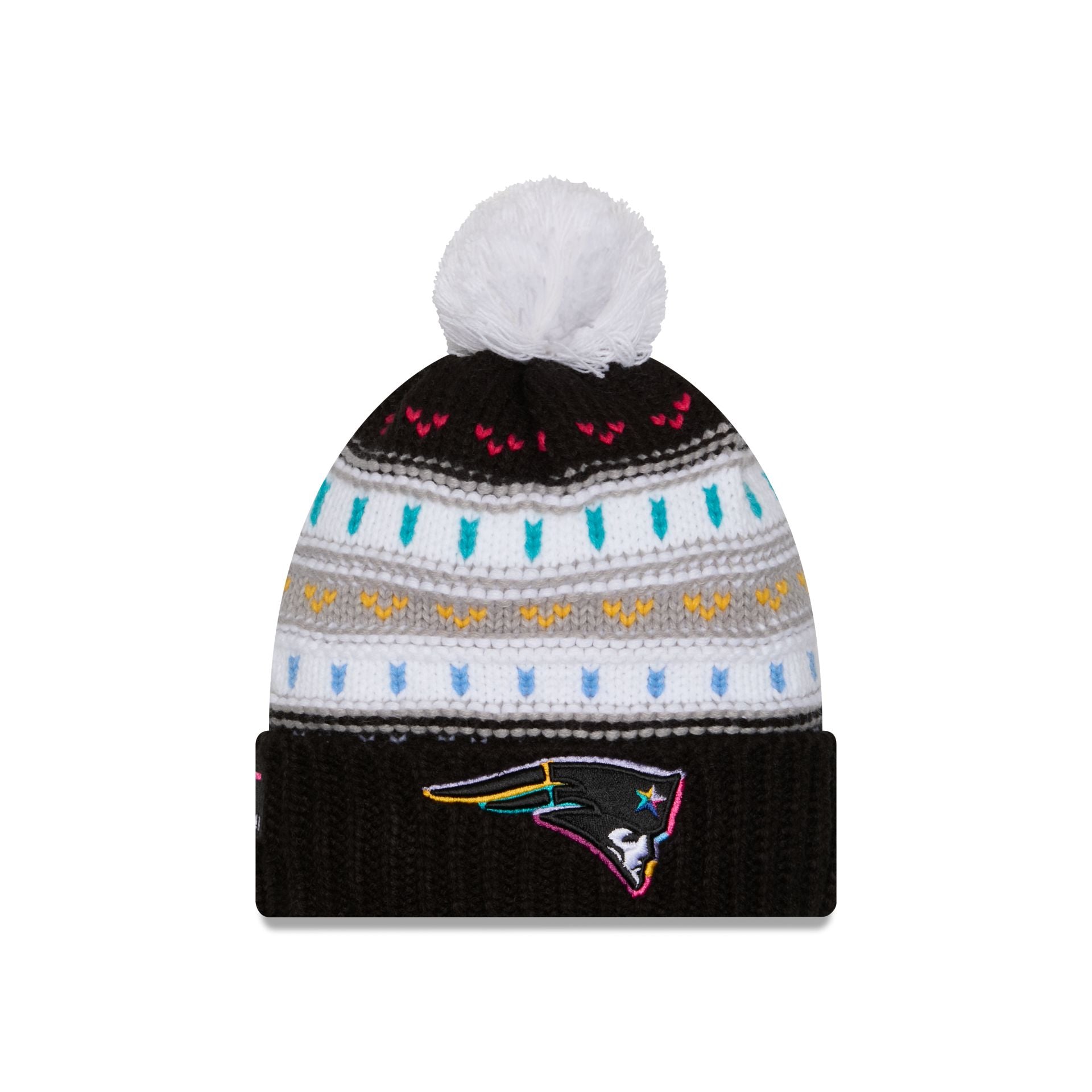 New England Patriots 2025 Crucial Catch Women's Pom Knit Hat