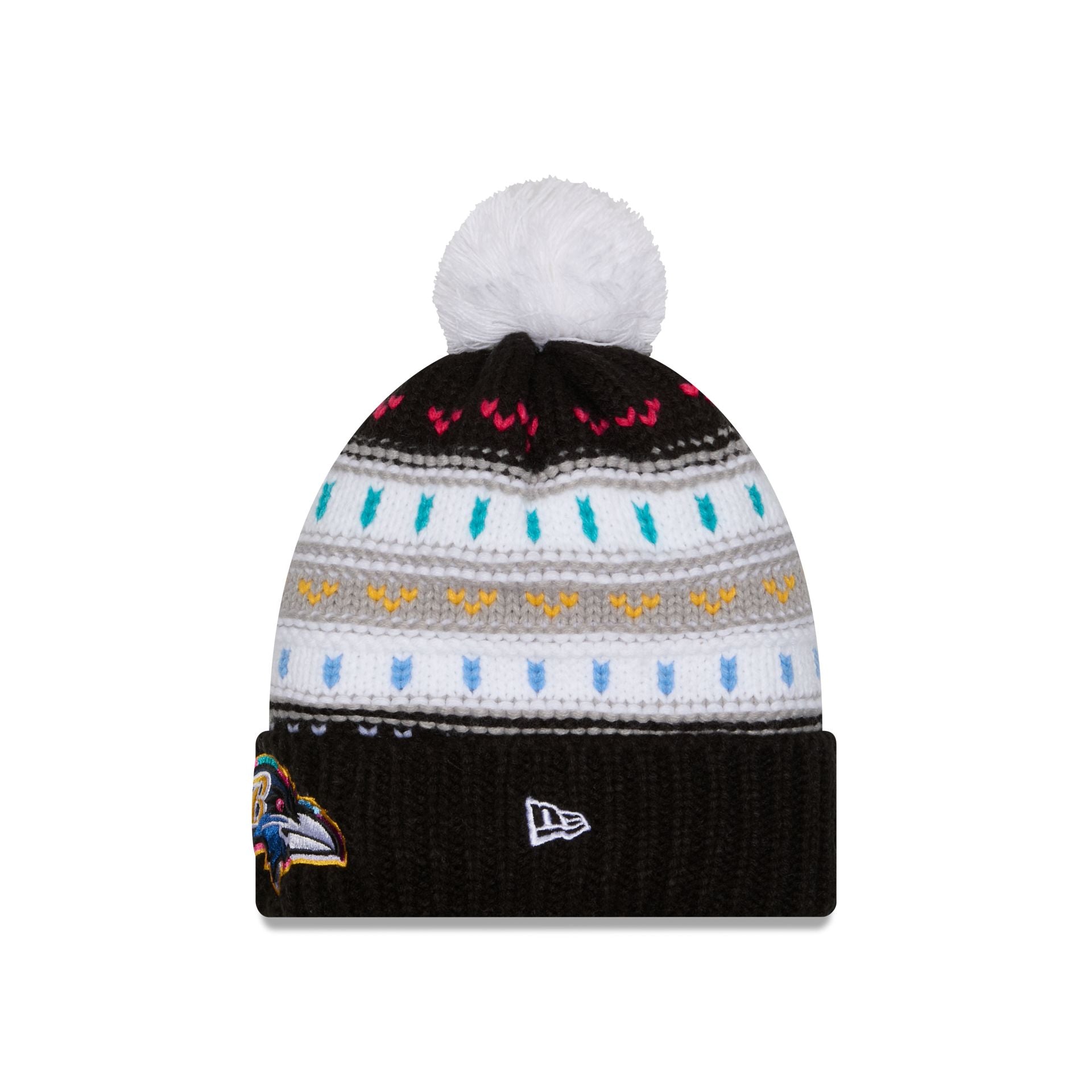 Baltimore Ravens 2025 Crucial Catch Women's Pom Knit Hat - Image 3